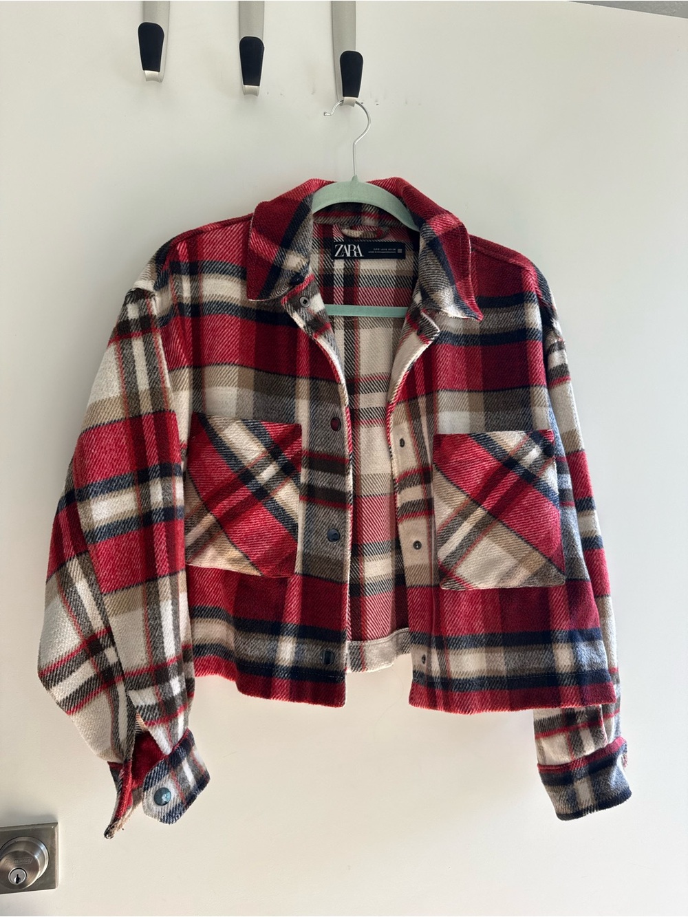 ZARA Red Plaid Cropped Jacket